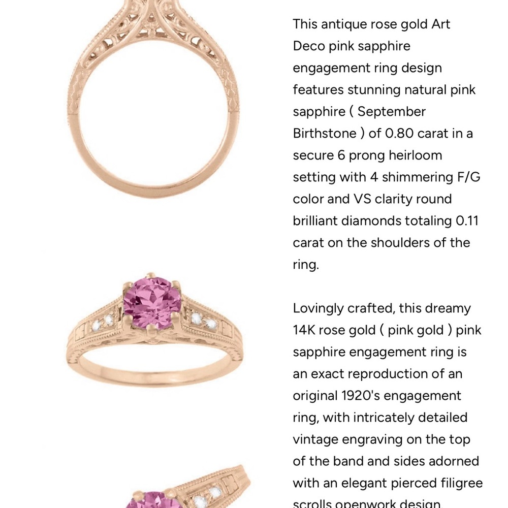 Rose gold with real pink Sapphire and diamonds set. 14k rosegold.NOT plated. - Picture 2 of 9